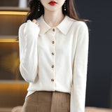 Wool Blended 2026 Autumn And Winter Women's New Loose Polo Collar Short Shirt Coat Knitted Open Shirt
