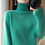 Wool Blended 2026 Autumn And Winter New Short Lady Korean Version Of High-Necked Loose Solid Color Knitted Bottom Sweater