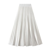 Korean Version Of The Thin Spring New Bright Face Luster High Waist 100 Folds A Word Showing Skinny Dress Half-Dress Skirt 6623