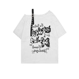 Vintage Cat Graffiti Hole Hole Short-Sleeved T-Shirt For Girls Summer Languided Casual Casual And Cuncied Shoulder Coat