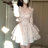French Milk Breed Flowers Hanging Dress Women's Early Spring And Summer High-End Short Dress Chic To Receive Waist Milk Sweet Dress Gentle