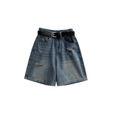 Pear-Shaped Body Hole Denim Shorts Women Summer Thin Large Size Fat Mm High-Waisted Shading A-Legged Five-Point Trousers