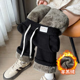 Plus Velvet Thick Lamb Velvet New Lindruffs Velvet Broad-Legged Women Autumn And Winter Northeast Special Thick Snow Trousers Women