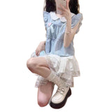 Summer New Two-Piece Suit Small Sweet College Style Splicing Top Cake Half-Dress Woman