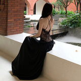 French Retro Splicing Lace Side-Husted Neck Dress Beautiful Beautiful Beautiful Beautiful Waist Skirt