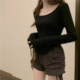 Long-Sleeved T-Shirts For Girls Spring And Autumn New Tide In Irregular Students Leisure Short Top Girl Bottom Shirt