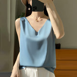 Silk Satin Sling 2026 Spring And Summer Women's New Body-Repair V-Neck Short Shoulder Broadband With Sling Vest