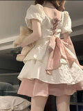 [Original Quality] New Korean Version Of The Fashion Waist Thin Short Sleeves With Bow Ponpong Dress Women Short