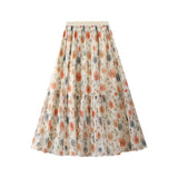 Positive And Anti-Two Wearing Mesh Rose Print Half-Dress Women Spring And Summer 2025 New Fairy Dress 100-Folded Skirt 8933
