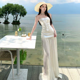 French Beauty Holiday Slid Splicing Bra Dress Women Summer Seaside High-End Feeling Thin Dress