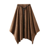 Vintage Deer-Skin Velvet Dress 2025 Autumn And Winter Design Feel Belt Irregular Skirt Swing High Waist Slim Dress 5018