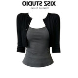 Korean Hottie Windy Dark Gray Sling Black Sunscreen Cardigan Women's Summer New Fashion Two-Piece Top
