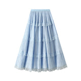 Lace Mesh Splicing Half Skirt Women's Spring Dress New Super Fairy A Word Thin Medium Long Cake Skirt 9106