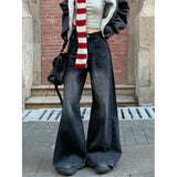 Vintage Water Wash Broad-Legged Jeans Women's New Winter Black High-Waisted Loose Straight Pants Casual Drag Trousers