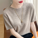 Wool Blended 2026 Autumn And Winter New Women's First-Line Ready-Upled Collar Collar Short-Sleeved Knitted T-Shirt