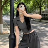 Spice Girls Slime V-Neck Short-Sleeved T-Shirt For Girls Summer Design Collar Short-Lens Thin Black Bottom Top Tide