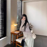 Lazy Wind Leisure Thin Long-Sleeved T-Shirt Girl Spring Small Loose Thin White Knitting Top