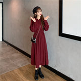 Spring And Autumn 2025 New Sweet Wood Ear Dress Female Students Long Sleeves Korean Version Of Thin Long A Skirt Tide