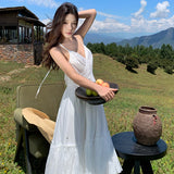 Sanya Travel Women's Clothing Tour To Shoot The West Wind Holiday White Lace Splicing Bare Back Slings Hanging Dress Dress