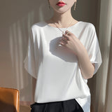 Silk Satin 2026 Summer Women's New Round-Neck Loose Bat Shirt Thin Temperament T-Shirt Short-Sleeved Top