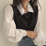 Chic French Retro Fashion T-Shirt Fake Two Spliced Shirt Women's Top Design Feel Chic Spring And Summer Shirt