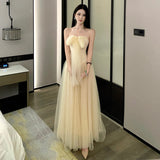 White Mesh Yarn With Thoracic Neck Dress Women's Summer Seaside Holiday Wind Beautiful Waist Birthday Dress Long Dress