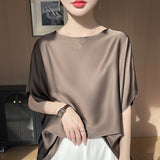 Silk Satin 2026 Summer Women's New Round-Neck Loose Bat Shirt Thin Temperament T-Shirt Short-Sleeved Top