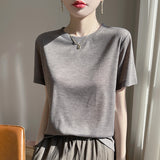 Lyselle 2026 Summer Women's New Women's Short Loose Round Neck Solid Color Short-Sleeved T-Shirt Simple Bottom Top