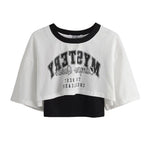 Vintage Trend Letter Print Two Sets Of Short-Sleeved T-Shirts Spice Girls Jazz Dance Loose Outer Wear Burqa Woman