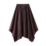 Vintage Deer-Skin Velvet Dress 2025 Autumn And Winter Design Feel Belt Irregular Skirt Swing High Waist Slim Dress 5018