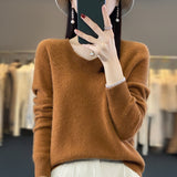 First-Line Ready-Sheed Seamless 100% Pure Wool 2026 Autumn And Winter New Short V-Neck Knitted Bottom Sweater