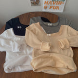 Plus Velvet Thick Square Collar Bottomed Bottomed Women's Spring And Autumn Winter Folded And Put On The 2025 New Long-Sleeved T-Shirt To Keep Warm Tops