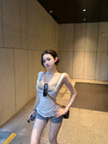 White Micro-Permeable T-Shirt Folded With Bra Slings Women's Summer Sports Kit Kit Hip Shorts Thin Three-Piece Set