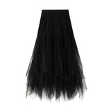 Half-Dress Autumn And Winter Girl Long A-Shaped Skirt Pong Dress Dress Dress Net Yarn Fresh Irregular 100-Fold Skirt 8350