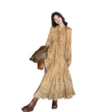 2026 Spring And Autumn New Korean Temperament Shown Slimming Old Dress French Vintage Wood Ears Broken Flower Dress Woman