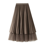 Fashion Temperament A-Word Fairy Net Yarn Half-Dress Woman 2025 Autumn New Big Swing Splicing Long Dress 8605