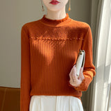 Fine-Woven Wool 2026 Autumn And Winter New Women's Short Lace Lace Lace Lace Collar Nail Beads Knitted Sweater