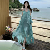 2026 Summer Summer Holiday Wind Hanging Dress Side Photo Fairy Beach Dress Travel Photo Beautiful Dress