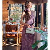 Purple Wave Spot Hanging Neck Dress Women Summer High-End Feel Dress Hottie Wind Bag Hip Dress