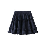 Vintage Curry Wood Ear Cake Half-Dress Woman Autumn High-Rise Shade Sweet Spicy French Punt Skirt 8236