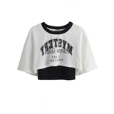 Vintage Trend Letter Print Two Sets Of Short-Sleeved T-Shirts Spice Girls Jazz Dance Loose Outer Wear Burqa Woman