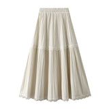 Lace Splicing A-Word Skirt 100-Folded Skirt Woman In Autumn 2025 High-Waisted Splicing Cake Skirt 9160