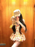 [Original Quality + Anti-Skid Strip Fish Bones] Beautiful Broken Flower Two-Piece Dress Body Corset New Flower Tart