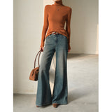 Vintage Water Wash Blue Jeans Women 2025 Autumn New Fashion Micro-Trumpet Drag Wide Leg Pants