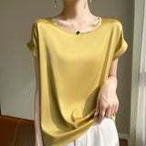 Silk Satin 2026 Spring And Summer Women's New Round Collar Temperament Jacket Large-Size Short-Sleeved T-Shirt Vest