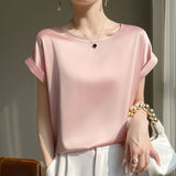 Silk Satin 2026 Spring And Summer Women's New Round Collar Temperament Jacket Large-Size Short-Sleeved T-Shirt Vest