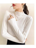 Half-High Collar Bottomed Bottoming Women's Spring And Autumn And Winter New White Long-Sleeved T-Shirt Wood In The Ear Of The Ocean High-End Coat