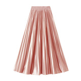 Korean Version Of The Thin Spring New Bright Face Luster High Waist 100 Folds A Word Showing Skinny Dress Half-Dress Skirt 6623