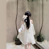 French Orange Tea Sheheben Dress Women's New 2026 Sweet Design Shoulder Temperament Hanging Neck Dress