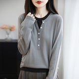 Wool Blending 2026 Autumn And Winter New Women Loose Round Collar And Fake Two-Piece Coat On The Bottom Of The Knitting Shirt